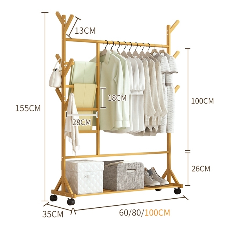 ALVIN Giá phơi quần áo đa năng Móc treo quần áo đa năng Được làm từ tre tự nhiên Với giá treo áo khoác | BigBuy360 - bigbuy360.vn