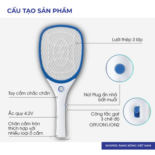 Vợt muỗi Rạng Đông siêu bền, 3.5W, cấp độ bảo vệ IP 20