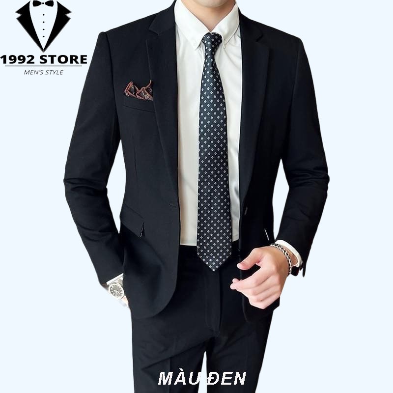 Bộ vest nam cao cấp lịch lãm chuẩn form cho phái mạnh, com lê blaze,Tặng kèm Cavat+Ghim Cài+Dây Lưng