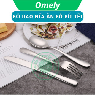Set dao nĩa thìa ăn bò bít tết, pizza inox cao cấp, dày dặn sáng bóng bền đẹp
