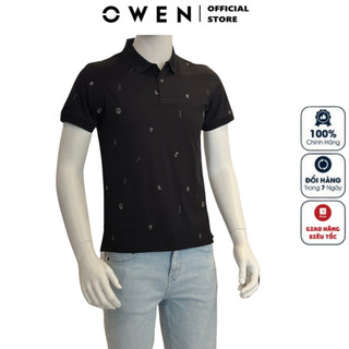 Áo thun polo nam ngắn tay cổ bẻ OWEN APV243766 phông màu đen họa tiết vải cotton mềm mại cao cấp formbody fit tôn dáng