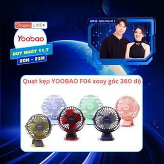 Quạt kẹp YOOBAO F04 xoay góc 360 độ, Quạt kẹp xe đẩy, để bàn pin sạc 6400mAh, chạy liên tục 32 tiếng