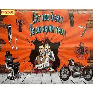  Tranh dán tường  salon tóc barber cắt tóc nam nữ nhận in theo kích thước gửi cùng keo dán 
