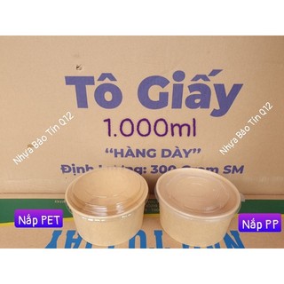 Set 50 tô giấy kraft 750ml, 1.000ml + nắp pet - tô giấy đựng bánh bông lan trứng muối, salad, thức ăn nhanh