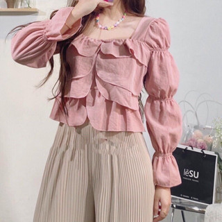 Áo Babydoll Tiểu Thư nhẹ nhàng Tay Bồng dài Bo Khúc - Áo CRT nữ Xếp Tầng Hàn Quốc thư sinh A82