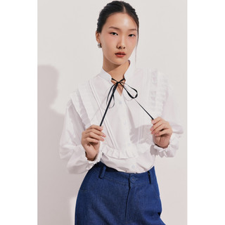 Lilac blouse with bow tie - áo sơ mi cổ bèo nơ đen