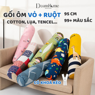 Gối ôm dài người lớn khóa kéo, gối ôm cao cấp vỏ cotton 100% dài 95cm dùng ôm ngủ, gác chân, tựa lưng - DREAMHOME