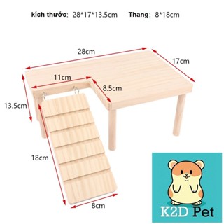 P74 Tầng gỗ cao cấp có cầu thang cho hamster, sóc, gà Rutin, Guinea Pig (bọ ú, chuột lang)