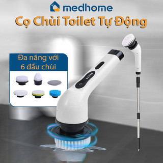 Máy cọ nhà vệ sinh bằng điện tự động medhome | bộ cọ bồn cầu cán dài | cây chà sàn nhà tắm toilet tự động 6 đầu