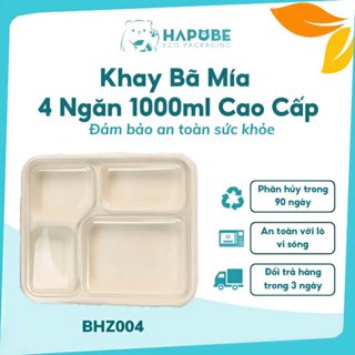   50 Cái  Hộp Bã Mía 4 Ngăn 1000ml Đựng Cơm Mì Salad Thân Thiện Môi Trường 🍱🌱♻️ 