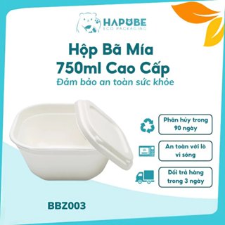  50 Cái  Hộp Bã Mía Vuông 750ml – Đựng Cơm Salad Đồ Ăn Takeaway | Bao Bì Tự Hủy ♻️ 