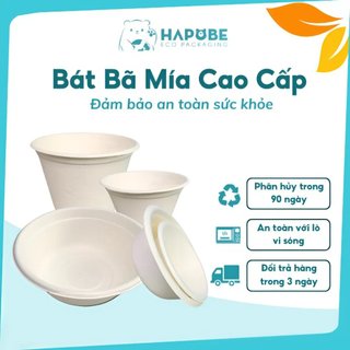10 bát bã mía màu trắng thay bát ăn cơm dùng 1 lần Hapobe