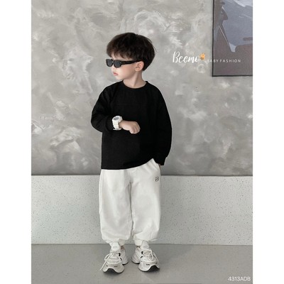 Áo phông Beemo cho bé trai, dài tay phối túi mác basic mery, vải cotton mềm mại mặc thu đông 4313ADB