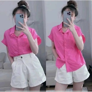 Áo sơmi tay ngắn 2Túi Xinh Xắn 40_65kg mặc lên là xinh