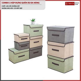 Set 2 Hộp Đựng Quần Áo BELLEVIE Túi Đựng Quần Áo Có Nắp Gấp Gọn Vải Không Dệt Chống Nước Dày Dặn