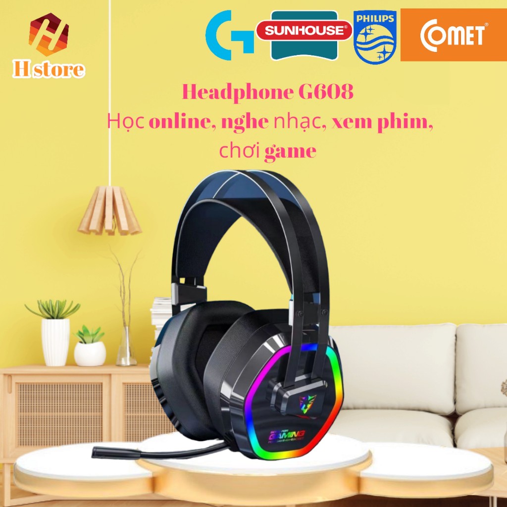 Tai Nghe Gaming G608 Led RGB chính hãng (USB 7.1) âm thanh chuẩn, nghe nhạc, học online, chơi game