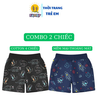 Combo 2 quần đùi cho bé trai cotton mùa hè FAMBY set quần thun co dãn 4 chiều thời trang trẻ em 2-8 tuổi