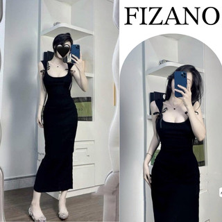 Váy nữ body dáng dài hai dây đính nơ hothit Fizano, đầm nữ cổ vuông chất zip tôn dáng D1624