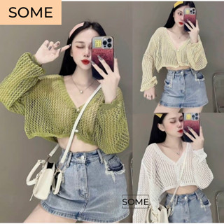 Áo khoác len nữ , khoác cardigan kiểu lưới mỏng dáng croptop siêu xinh phong cách Hàn Quốc dễ mix đồ