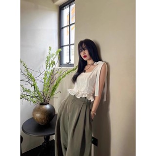   HÌNH THẬT HÀNG SẴN CỦA CUBEDLEMON  Quần ống siêu rộng xếp ly chồng nhau phần lưng 