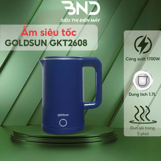 Ấm siêu tốc 1,7L Goldsun GKT2608, bình đun siêu tốc 2 lớp cách nhiệt thiết kế không dây tự động ngắt