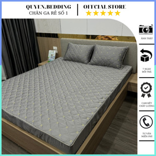 Bộ ga gối trần bông bo chun phi lụa cao cấp, Set 3 món ga trải giường chun trần bông cao cấp chất liệu phi lụa mềm mại