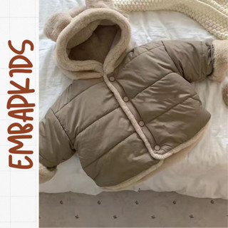 Áo khoác phao cho bé, áo phao lót lông có mũ gấu cho bé