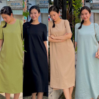 Đầm suông rộng đơn giản vải đũi linen - Nil