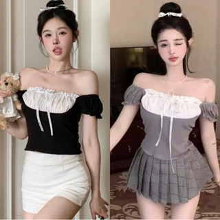 ÁO KIỂU BẸT VAI PHỐI YẾM VIỀN DÂY CỘT NƠ SIÊU MÁT H70