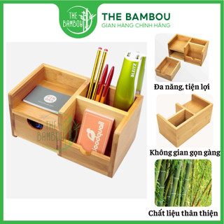  Hộp đựng bút để bàn Bambou khay hộp gỗ tre có ngăn kéo cao cấp 