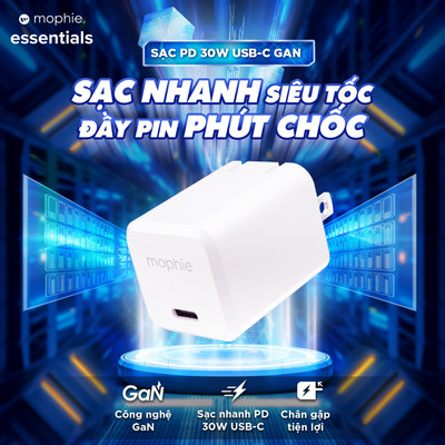 Bộ Sạc Cáp Mophie Công nghệ GaN Công Suất 30W Chuẩn MFI Dài 1m Cho iPhone ̉̉̉6 Đến iPhone 14 Series