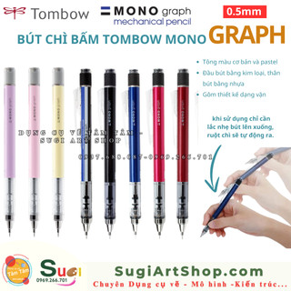 [ TÂM TÂM ] Bút chì kim, chì lắc TOMBOW 0.5mm màu cơ bản và pastel, dòng Mono Graph  lắc đẩy ngòi 0.5mm