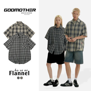 Áo Sơ Mi Flannel GODMOTHER Áo Sơ Mi Classic Cộc Tay Cổ Bẻ Form Rộng Nam Nữ Unisex