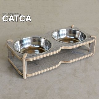 Bát ăn chó mèo khung gỗ bát inox 304 cao cấp CATCA - Bát ăn Two