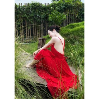 [FreeShip] Đầm maxi đi biển trắng đan lưng -  Nhà Lỳ Có Maxi