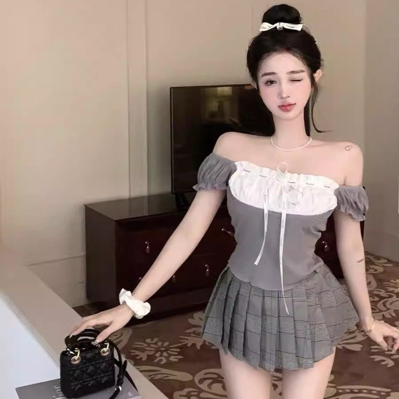 ÁO KIỂU XINH BẸT VAI PHỐI YẾM CỘT DÂY SANG TRỌNG H70