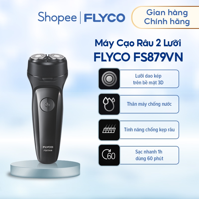 Máy Cạo Râu Flyco 2 Lưỡi Kép Thân Máy Kháng Nước Sạc Nhanh 1 Giờ FS879VN Hàng Chính Hãng