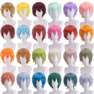 Tóc giả 30cm nam nữ ngắn chịu nhiệt xù lưới hoa các màu hóa trang halloween lễ hội Sakana Cosplay