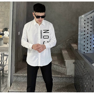 Áo sơ mi nam boy phố hoạ tiết in chữ màu trắng basic thời trang phong cách BTSHOP