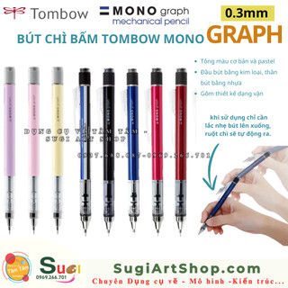 [ TÂM TÂM ]  Bút chì kim bấm TOMBOW 0.3mm  màu cơ bản và pastel  - dòng Mono Graph  lắc đẩy ngòi DPA-131 / 137