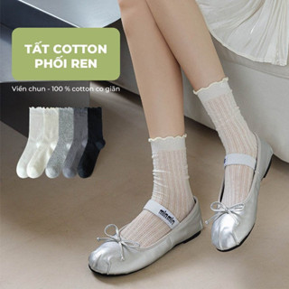 [ TẤT DÀY - 100% COTTON - TÚI ZIP ] Tất ren viền chun 100% cotton - tất dày mịn, thấm hút tốt - latlatclothing