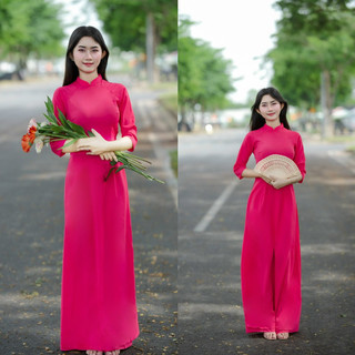 Áo-Dài-Đẹp-⚡Áo Dài Dáng Truyền Thống Loại 2 Tà Trẻ Trung màu hồng sen siêu xinh