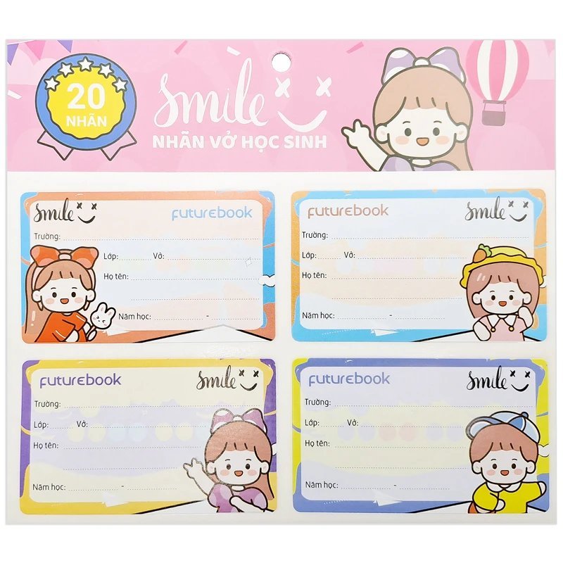 [MẪU MỚI 2024] Nhãn Vở Học Sinh Futurebook SMILE (Xấp 20 Nhãn)