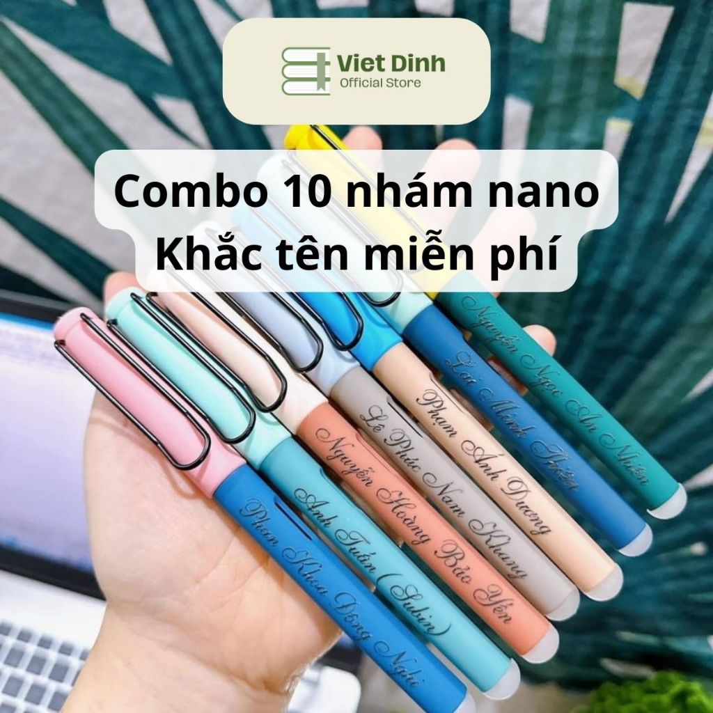 [Combo] Combo 10 bút máy thân nhám nano, ngòi mài dễ viết, miễn phí khắc tên