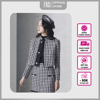 Áo khoác dạ tweed croptop nữ dáng ngắn faci áo kiểu tròn, dài tay hai lớp phong cách công sở fa231065