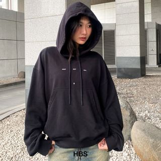 Áo Hoodie boxy nam nữ HBS áo nỉ có nón cotton thoáng mát streetwear LIGHTWEIGHT PRINTED BOXY HOODIE - BLACK