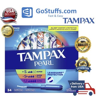 [Hàng Mỹ] Băng vệ sinh dạng ống Tampon Tampax Pearl siêu thấm chống tràn Regular, Super, Super Plus, Ultra có cán đẩy