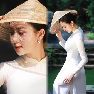Áo dài trắng truyền thống 4 tà may sẵn vải lụa Nhật  cao cấp 2 lớp dày dặn giá rẻ đẹp