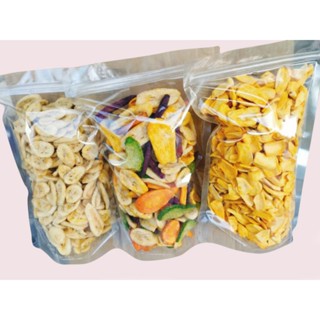 COMBO 3 TÚI TRÁI CÂY RAU CỦ QUẢ THẬP CẨM SẤY GIÒN NGUYÊN MIẾNG, CHUỐI SẤY GIÒN NGUYÊN MIẾNG, MÍT SẤY GIÒN VỠ TO