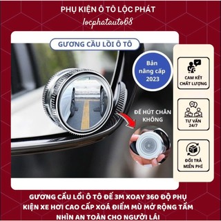 Gương cầu lồi ô tô đế 3M xoay 360 độ phụ kiện xe hơi cao cấp Xoá điểm mù mở rộng tầm nhìn an toàn cho người lái